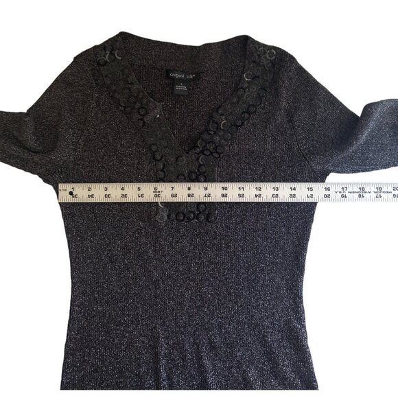 August Silk Womens Metallic Blend Sweater With Circular Design Accents Size L - Picture 7 of 8